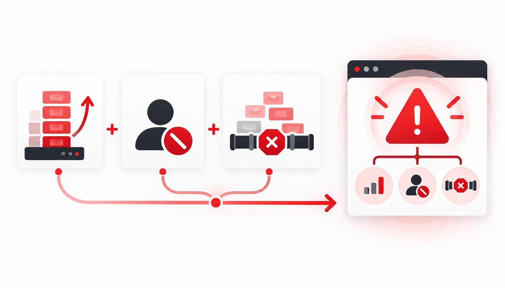Illustration showing multiple middleware warning signs combining into one more meaningful alert.